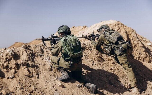 Reservists of the Jerusalem Brigade operate in the northern Gaza Strip, in a handout photo issued by the IDF on May 15, 2025. (Israel Defense Forces)