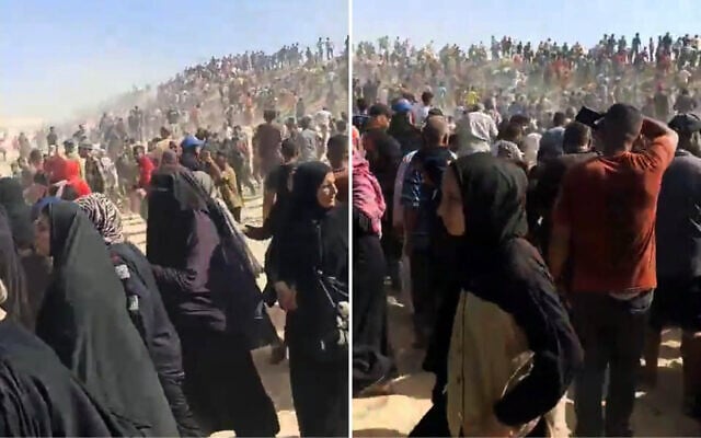 Footage posted to social media apparently shows Gazans overrunning a new aid center in Rafah on May 27, 2025 (X; used in accordance with Clause 27a of the Copyright Law)