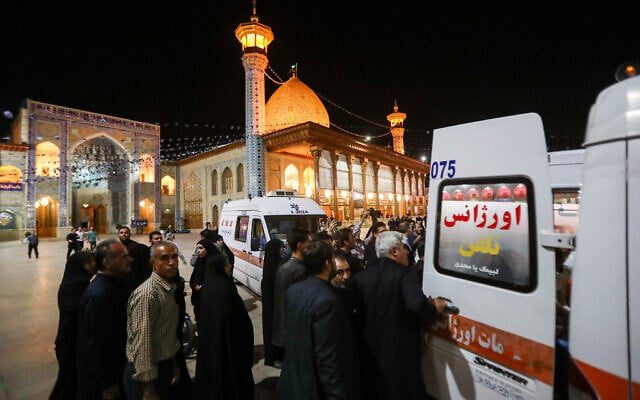 Emergency personnel transport the injured following a shooting attack at Iran's Shah Cheragh mausoleum in the Fars province capital Shiraz, on August 13, 2023. (MOHAMMADREZA DEHDARI / ISNA / AFP) Emergency personnel transport the injured following a shooting attack at Iran's Shah Cheragh mausoleum in the Fars province capital Shiraz, on August 13, 2023. (MOHAMMADREZA DEHDARI / ISNA / AFP)