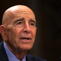 Thomas Barrack, nominee to serve as the US ambassador to Turkey, testifies during his Senate Foreign Relations Committee confirmation hearing in the Dirksen Senate Office Building in Washington, DC, on April 1, 2025. (Kayla Bartkowski /Getty Images via AFP)