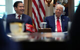 US President Donald Trump listens as US Secretary of State Marco Rubio speaks during a Cabinet meeting at the White House on April 30, 2025 in Washington, DC (Andrew Harnik / Getty Images via AFP)