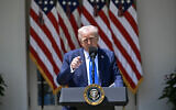 US President Donald Trump speaks during a National Day of Prayer event in the Rose Garden of the White House in Washington, DC, May 1, 2025. (Mandel Ngan/AFP)