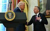 US President Donald Trump, left, shakes hands with Assistant to the President, Senior Adviser and Special Envoy Steve Witkoff after Witkoff's swearing-in ceremony in the Oval Office of the White House in Washington, DC, on May 6, 2025. (Photo by Jim WATSON / AFP)