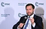 US Vice President JD Vance speaks during a discussion at the Munich Leaders meeting hosted by the Munich Security Conference at the Willard Hotel in Washington, DC, May 7, 2025. (Mandel Ngan/AFP)