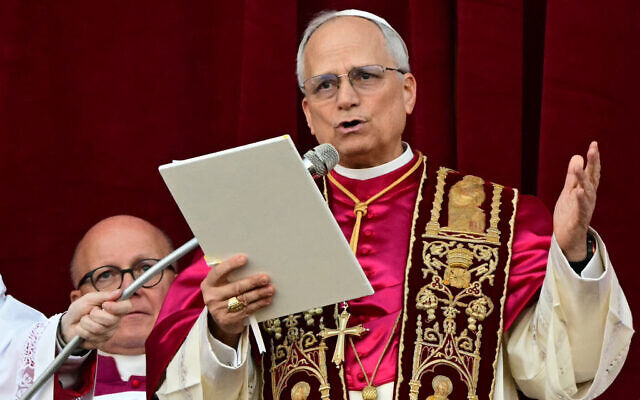 Newly elected Pope Leo XIV, Robert Prevost addresses the crowd on the main central loggia balcony of the St Peter's Basilica for the first time, after the cardinals ended the conclave, in The Vatican, on May 8, 2025. (Tiziana Fabi/AFP) Newly elected Pope Leo XIV, Robert Prevost addresses the crowd on the main central loggia balcony of the St Peter's Basilica for the first time, after the cardinals ended the conclave, in The Vatican, on May 8, 2025. (Tiziana Fabi/AFP)