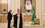 US President Donald Trump, left, shakes hands with Saudi Crown Prince Mohammed bin Salman during a bilateral meeting in Riyadh on May 13, 2025. (Brendan Smialowski / AFP)