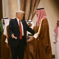 US President Donald Trump (left) speaks with Saudi Crown Prince Mohammed bin Salman during a gathering of the six-nation Gulf Cooperation Council (GCC) in Riyadh on May 14, 2025. (Brendan SMIALOWSKI / AFP)