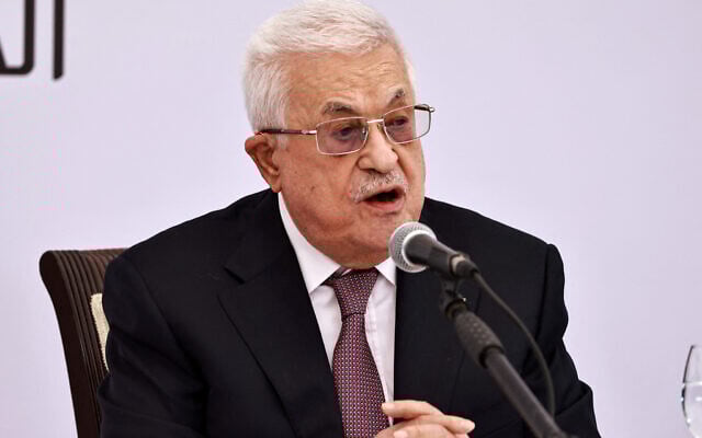 Palestinian Authority President Mahmoud Abbas delivers a speech during the opening of the Istishsari cancer center in Ramallah on May 14, 2025 (Zain JAAFAR / AFP)