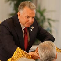 US Special Envoy to the Middle East Steve Witkoff arrives for a signing ceremony at the Royal Palace in Doha on May 14, 2025. (Karim Jaafar/AFP)