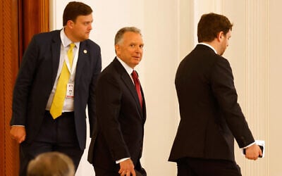 US Special Envoy to the Middle East Steve Witkoff arrives for a signing ceremony at the Royal Palace in Doha on May 14, 2025. (Karim Jaafar/AFP)