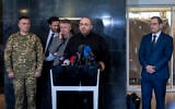 Ukraine's top negotiator and Defense Minister Rustem Umerov (C), next to deputy head of Ukraines military intelligence Vadym Skibitsky (R) and Ukraine Deputy Foreign Minister Sergiy Kyslytsya (3rd L), speaks to journalists after a meeting with the Russian delegates in Istanbul on May 16, 2025. (Kemal Aslan/AFP)