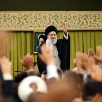 A handout picture provided by the Iranian Supreme Leader Ayatollah Ali Khamenei's office shows him addressing teachers and education officials from across the country in Tehran on May 17, 2025.  (Photo by KHAMENEI.IR / AFP)