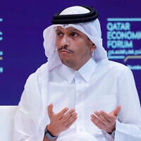 Qatari Prime Minister Mohammed bin Abdulrahman Al-Thani speaks at the Qatar Economic Forum in Doha on May 20, 2025. (Karim JAAFAR / AFP)