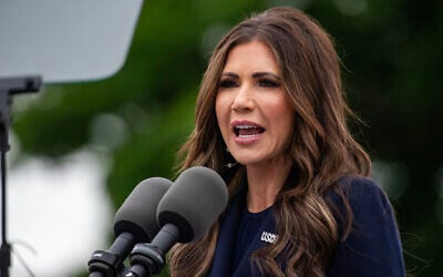 US Homeland Security Secretary Kristi Noem speaks during the US Coast Guard Academy's 144th Commencement, in New London, Connecticut, on May 21, 2025. (Joseph Prezioso/ AFP)