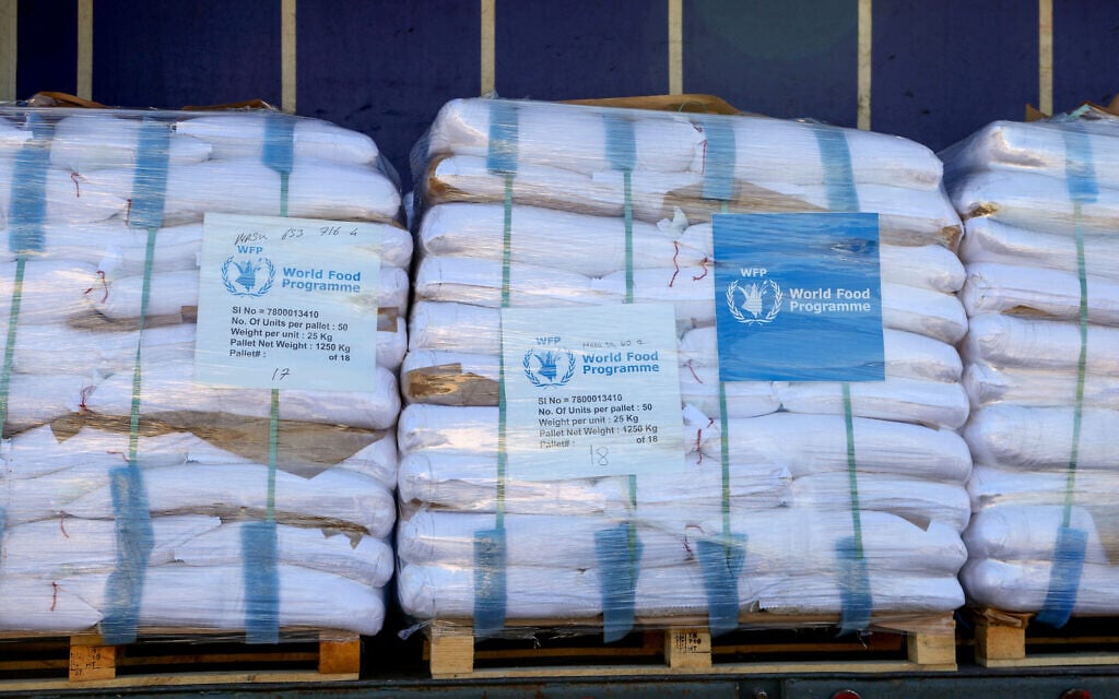 Humanitarian aid slated to Gaza sit on a truck at the Kerem Shalom crossing between southern Israel and the Gaza Strip, on May 22, 2025. (Jack GUEZ / AFP)