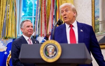 US President Donald Trump invites US Special Envoy to the Middle East Steve Witkoff to respond to a question in the Oval Office of the White House on May 28, 2025 in Washington, DC. (Andrew Harnik/Getty Images/AFP)
