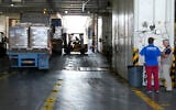 Illustrative: Members staff of US Aid, stand at right as a worker unloads Gaza aid from a truck inside a US ship at the port of Larnaca, Cyprus, June 26, 2024. (AP Photo/Petros Karadjias)