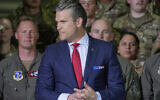 Defense Secretary Pete Hegseth arrives before President Donald Trump speaks to members of the Michigan National Guard at Selfridge Air National Guard Base, Tuesday, April 29, 2025, in Harrison Township, Mich. (AP Photo/Alex Brandon)