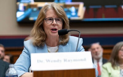 Wendy Raymond, president of Haverford College, testifies before the House Committee on Education and Workforce hearing on antisemitism on American campuses onCapitol Hill in Washington, May 7, 2025. (Jose Luis Magana/AP)