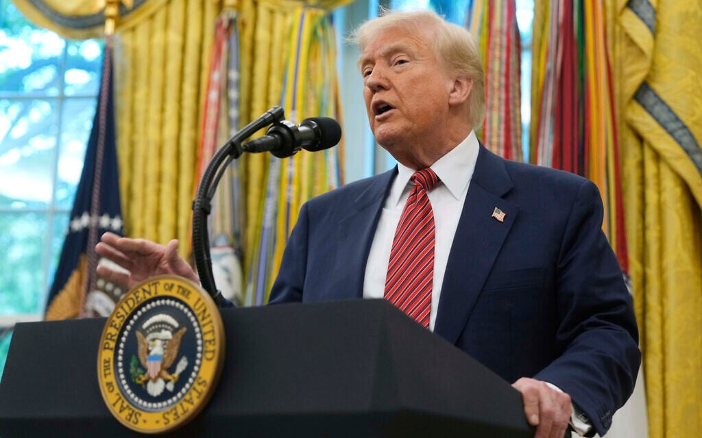 US President Donald Trump speaks in the Oval Office of the White House, May 7, 2025, in Washington. (AP/Mark Schiefelbein)