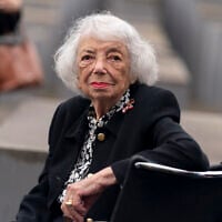 Holocaust Survivor Margot Friedlander appears for an event with US Secretary of State Antony Blinken at the Memorial to the Murdered Jews of Europe in Berlin, Thursday, June 24, 2021. (AP Photo/Andrew Harnik, Pool)