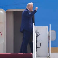 US President Donald Trump boards Air Force One at Joint Base Andrews, Md., on his way to Riyadh, Saudi Arabia, Monday, May 12, 2025. (AP Photo/Manuel Balce Ceneta)