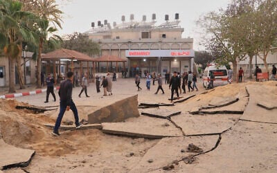 Palestinians inspect the site of an Israeli army airstrike on the European hospital in Khan Younis, Gaza Strip, May 13, 2025. (AP Photo/Mariam Dagga) Palestinians inspect the site of an Israeli army airstrike on the European hospital in Khan Younis, Gaza Strip, May 13, 2025. (AP Photo/Mariam Dagga)