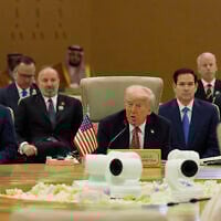 US President Donald Trump speaks during the Gulf Cooperation Council (GCC) Summit in Riyadh, Saudi Arabia, May 14, 2025. (Alex Brandon/AP)
