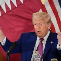 US President Donald Trump during a business roundtable, in Doha, Qatar,  May 15, 2025. (Alex Brandon/AP)