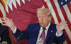 US President Donald Trump during a business roundtable, in Doha, Qatar,  May 15, 2025. (Alex Brandon/AP)