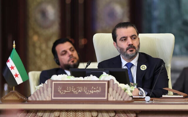Syrian Foreign Minister Asaad al-Shibani attends the 34th Arab League summit, in Baghdad, Iraq, May 17, 2025. (Thaier Al-Sudani/Pool via AP) Syrian Foreign Minister Asaad al-Shibani attends the 34th Arab League summit, in Baghdad, Iraq, May 17, 2025. (Thaier Al-Sudani/Pool via AP)