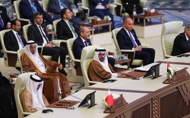 Arab leaders attend the 34th Arab League summit, in Baghdad, Iraq, May 17, 2025. (Thaier Al-Sudani/Pool via AP)