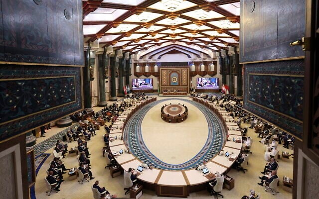 Arab leaders attend the 34th Arab League summit, in Baghdad, Iraq, May 17, 2025. (Thaier Al-Sudani/Pool via AP)