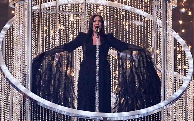 Yuval Raphael from Israel performs the song 'New Day Will Rise' during the Grand Final of the 69th Eurovision Song Contest, in Basel, Switzerland, May 17, 2025. (AP/Martin Meissner)
