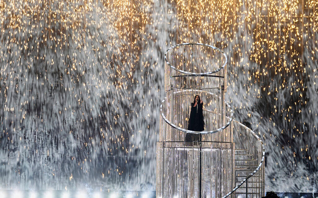 Yuval Raphael from Israel performs the song "New Day Will Rise" during the Grand Final of the 69th Eurovision Song Contest, in Basel, Switzerland, May 17, 2025. (AP Photo/Martin Meissner)