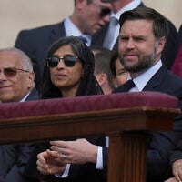 Vice President JD Vance, right, and his wife Usha attend Pope Leo XIV's formal inauguration of his pontificate in St. Peter's Square, at the Vatican, May 18, 2025. (Alessandra Tarantino/AP)