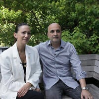 Yael (right) and Adi Alexander, parents of freed Israeli-American hostage Edan Alexander, in Tel Aviv, May 19, 2025. (AP/Maya Alleruzzo)