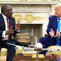 US President Donald Trump meets South Africa's President Cyril Ramaphosa in the Oval Office of the White House, May 21, 2025, in Washington. (AP Photo/Evan Vucci)