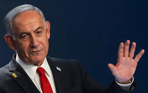 Prime Minister Benjamin Netanyahu speaks during a press conference in Jerusalem, May 21, 2025. (Ronen Zvulun/Pool Photo via AP)