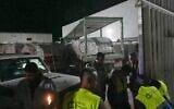 Aid trucks carrying food arrive at a World Food Program warehouse in Az-Zawayda, central Gaza Strip, May 21, 2025. (AP Photo/Abdel Kareem Hana)