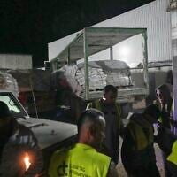Aid trucks carrying food arrive at a World Food Program warehouse in Az-Zawayda, central Gaza Strip, May 21, 2025. (AP Photo/Abdel Kareem Hana)