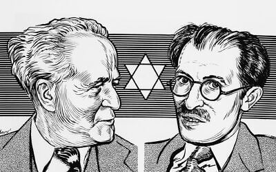 Cartoon illustrating Israelis' first election, January 25, 1948. (AP Photo/H. E. Munhall)