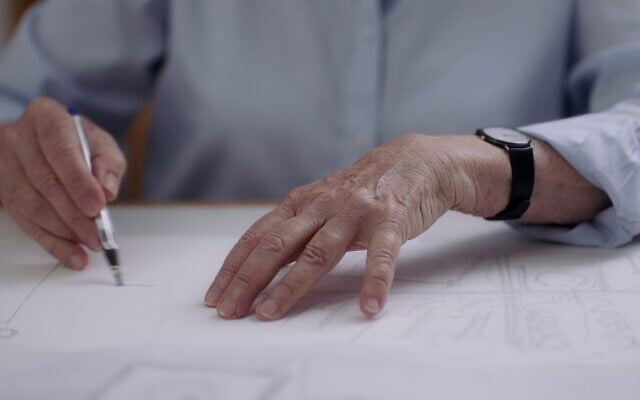The sketching hands of Ada Karmi-Melamede from 'Ada, My Mother the Architect,' released in May 2025 (Courtesy Salty Features)