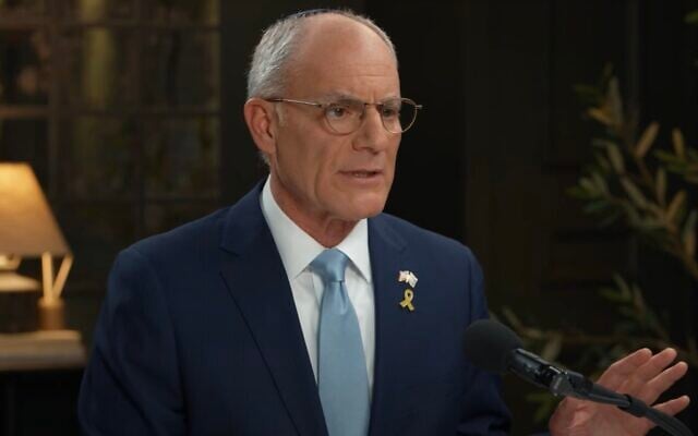 Israeli Ambassador the US Yechiel Leiter appears on the PragerU "Real Talk" broadcast in an interview released on May 22, 2025. (YouTube screenshot)
