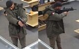 Hassan Chokr handles a Mac-10 machine gun (L), and points a 12-gauge shotgun (R), in surveillance images filed in court. (US Department of Justice)