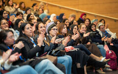 Women from a broad spectrum of Israeli society gather for Kumi's first conference at Sapir College, near Sderot, in southern Israel, on February 26, 2025. (Noa Sharvit)