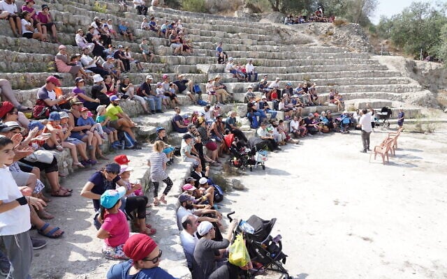 Israelis visit the site of Sebastia near the West Bank city of Nablus, on April 22, 2019. (Hillel Maeir/ Flash90/ File)