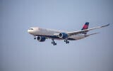 A Delta flight takes off at Ben Gurion International Airport, outside of Tel Aviv. October 25, 2021. (Yossi Aloni/FLASH90)
