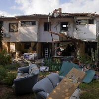 Destruction in Kibbutz Kissufim in Hamas's October 7 onslaught, on November 20, 2023. (Chaim Goldberg/Flash90)