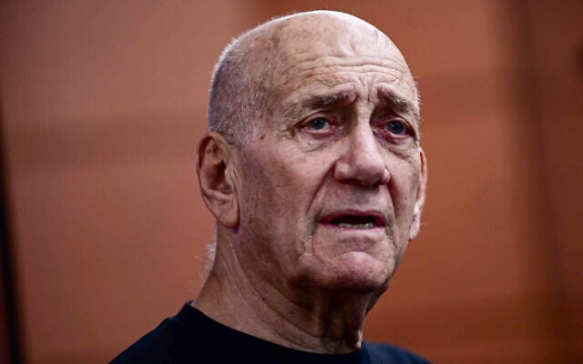 Former prime minister Ehud Olmert testifies during a hearing of the civil investigative committee on the October 7 massacre, in Tel Aviv, August 8, 2024. (Tomer Neuberg/Flash90) Former prime minister Ehud Olmert testifies during a hearing of the civil investigative committee on the October 7 massacre, in Tel Aviv, August 8, 2024. (Tomer Neuberg/Flash90)